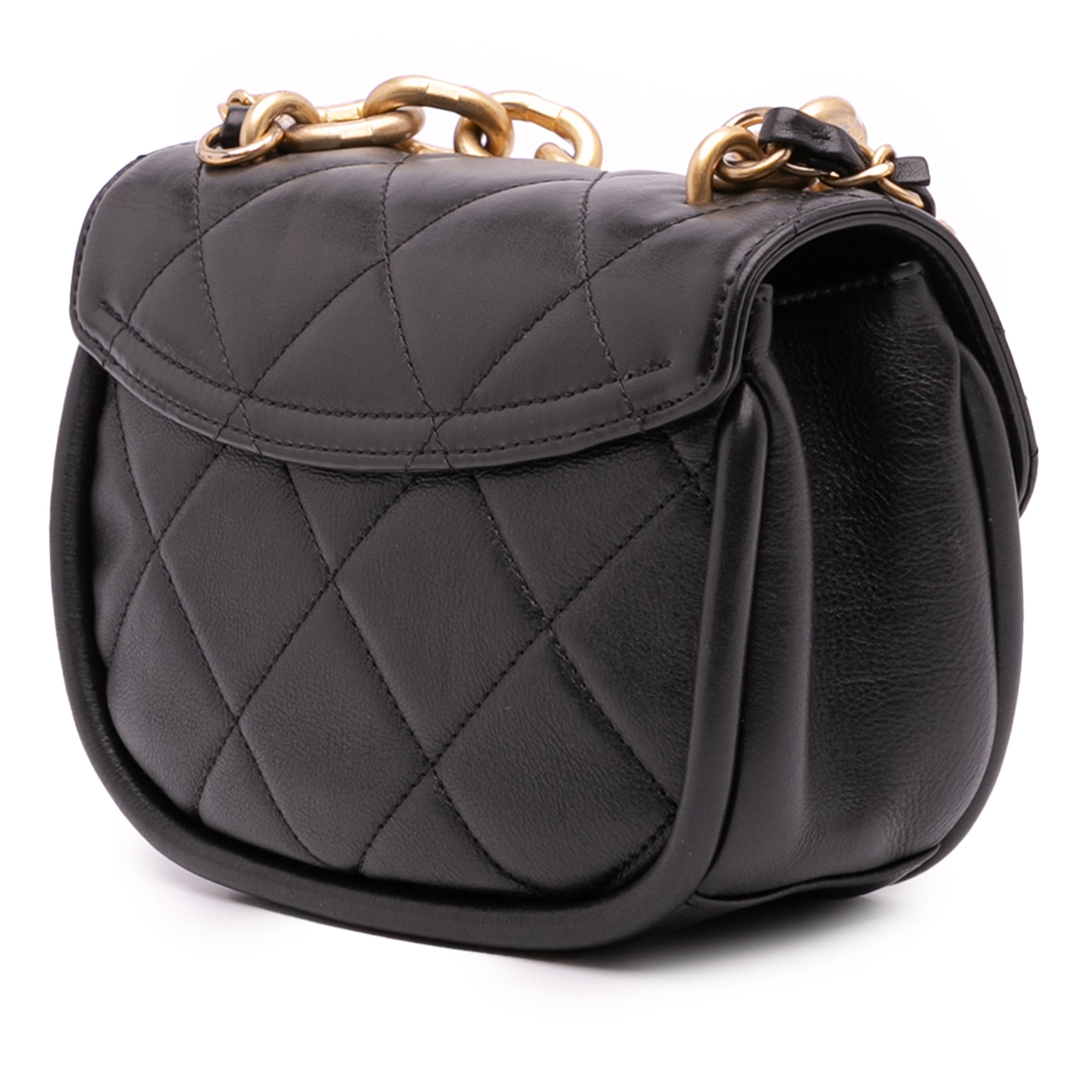 Mini CC Quilted Calfskin Round Moon Messenger Flap