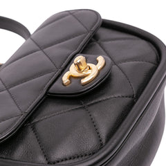 Mini CC Quilted Calfskin Round Moon Messenger Flap