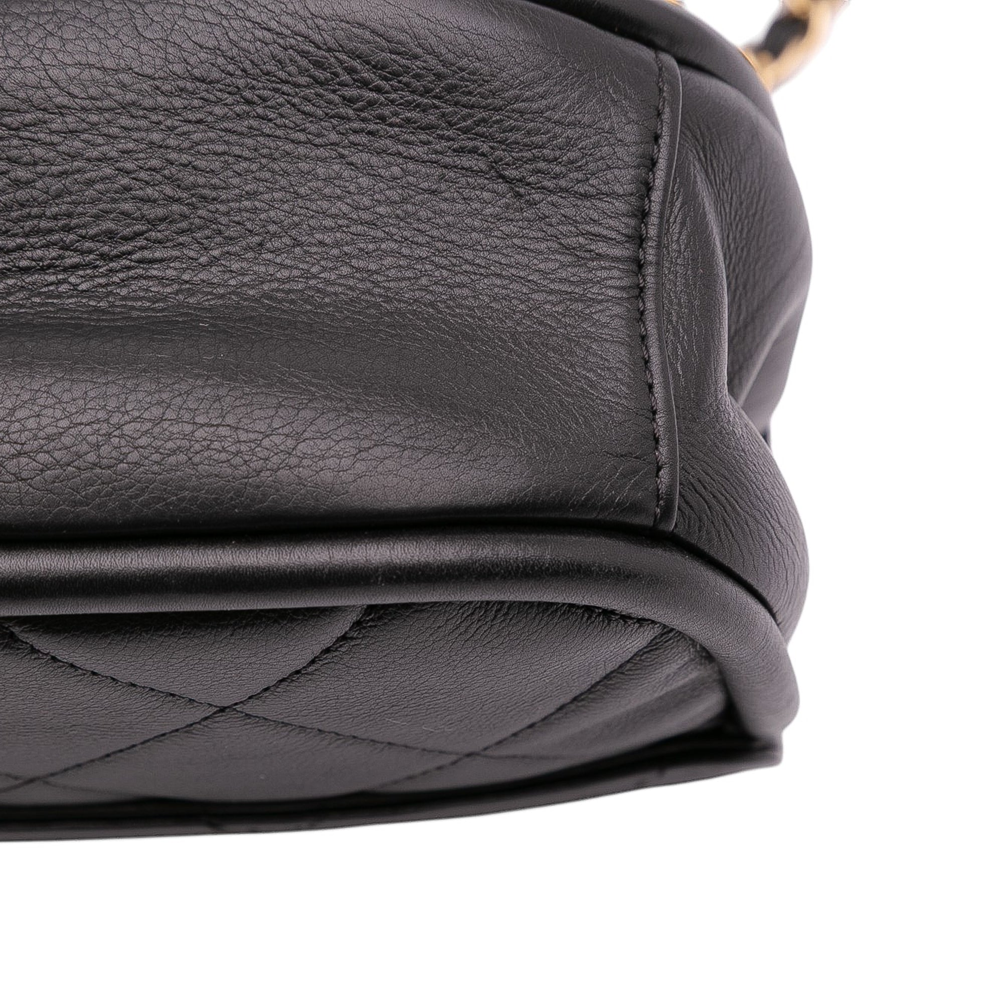 Mini CC Quilted Calfskin Round Moon Messenger Flap