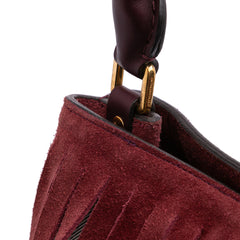 House Check Canvas and Suede Fringe Bucket Bag