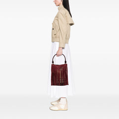 House Check Canvas and Suede Fringe Bucket Bag