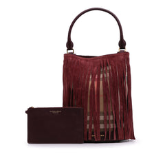 House Check Canvas and Suede Fringe Bucket Bag