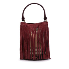 House Check Canvas and Suede Fringe Bucket Bag