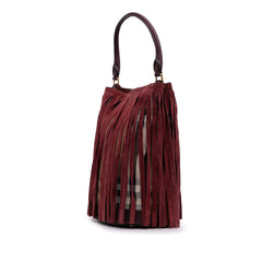 House Check Canvas and Suede Fringe Bucket Bag