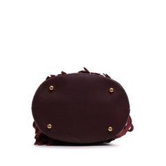 House Check Canvas and Suede Fringe Bucket Bag