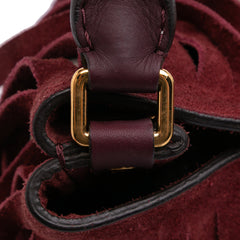 House Check Canvas and Suede Fringe Bucket Bag