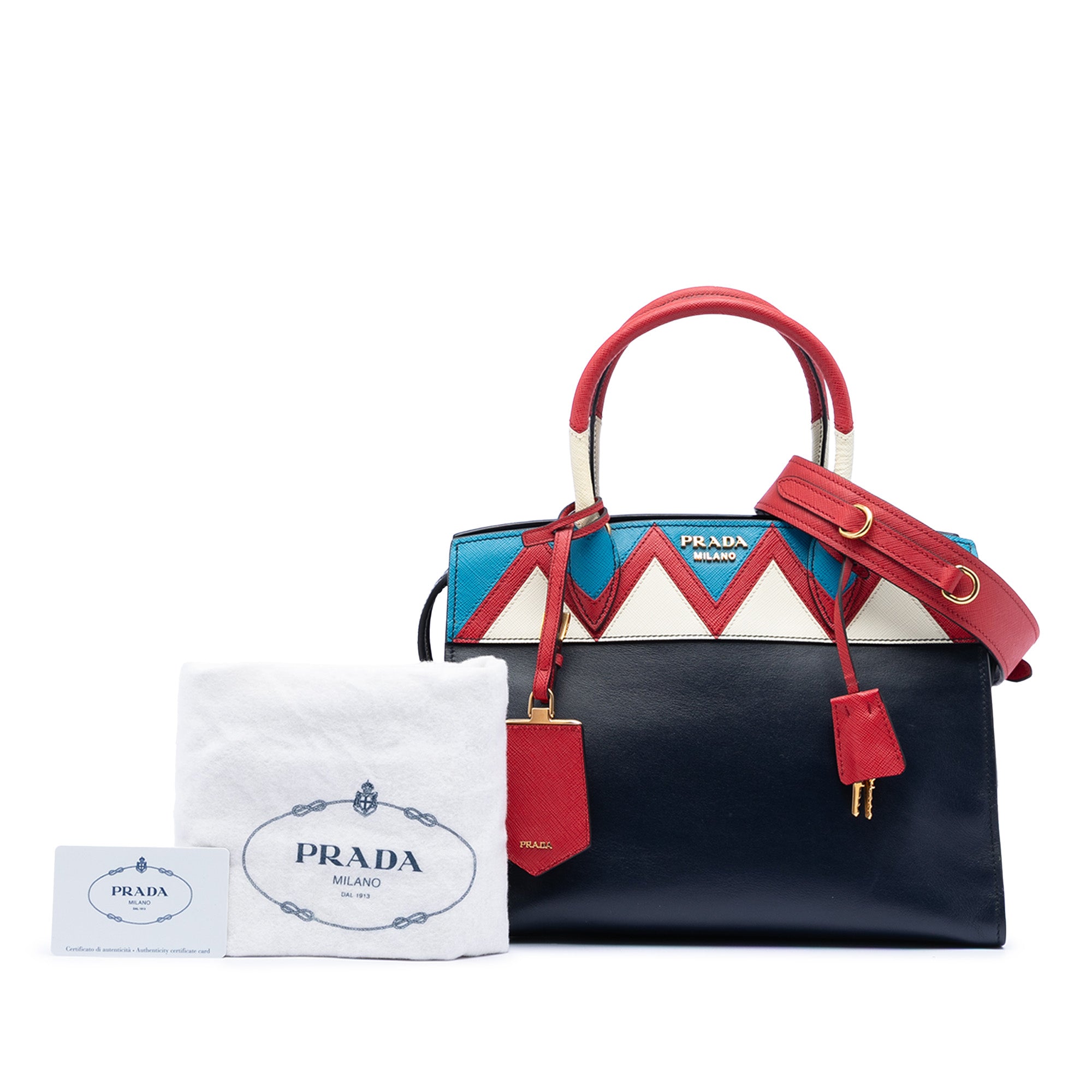 Medium Saffiano Trimmed City Calf Greca Esplanade Satchel