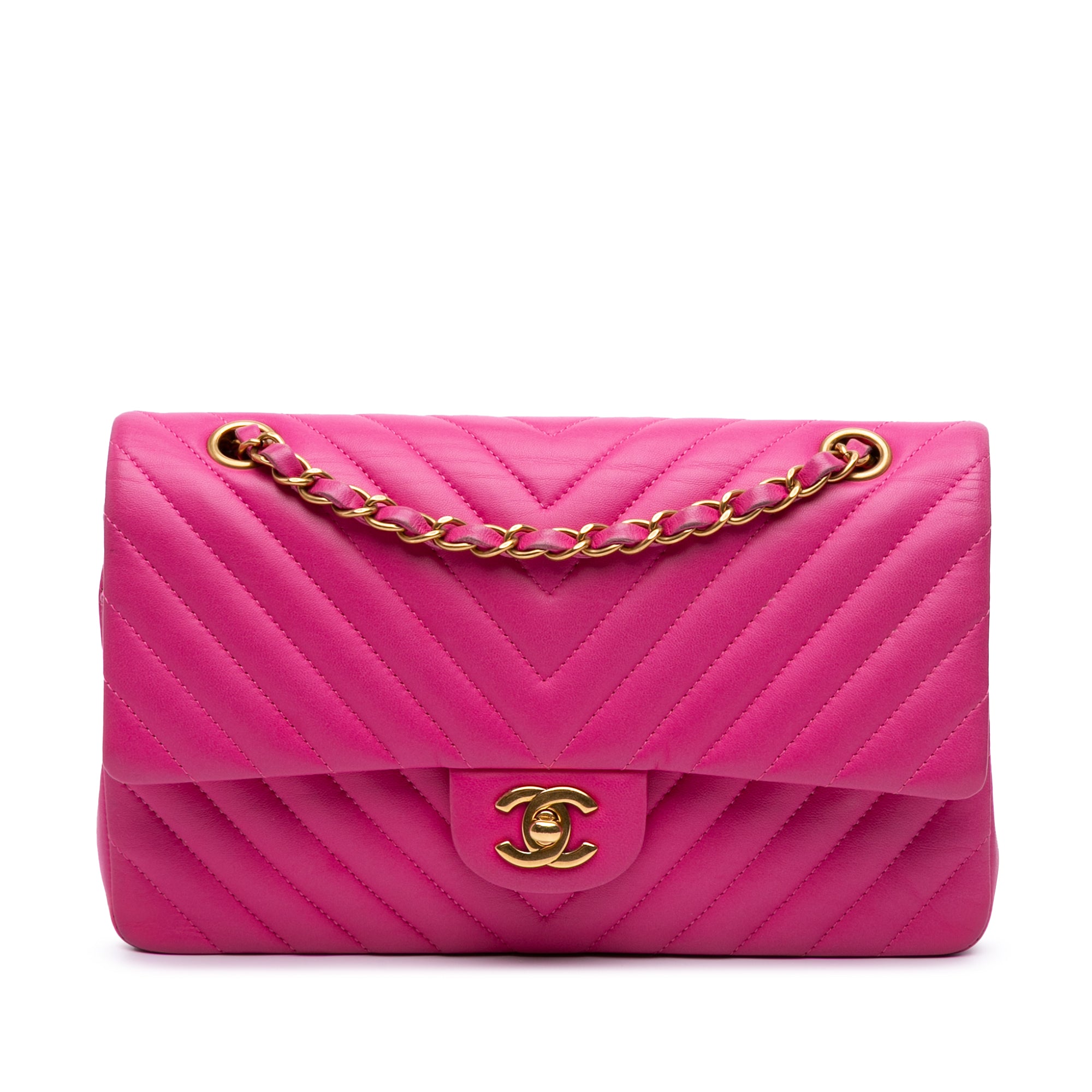 Medium Classic Chevron Lambskin Double Flap