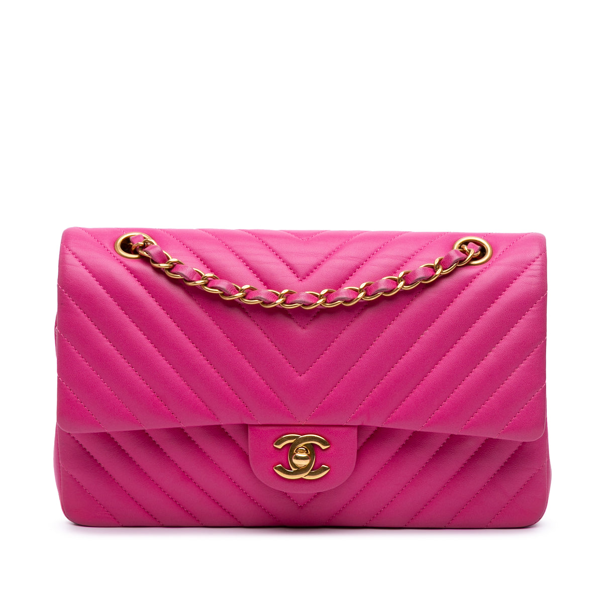 Medium Classic Chevron Lambskin Double Flap