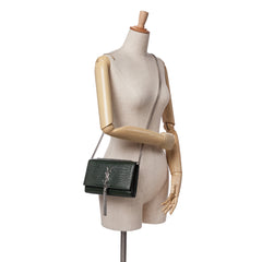 Medium Croc Embossed Leather Kate Tassel Crossbody