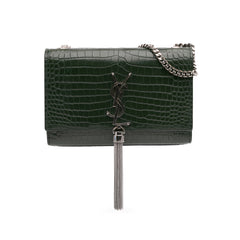 Medium Croc Embossed Leather Kate Tassel Crossbody