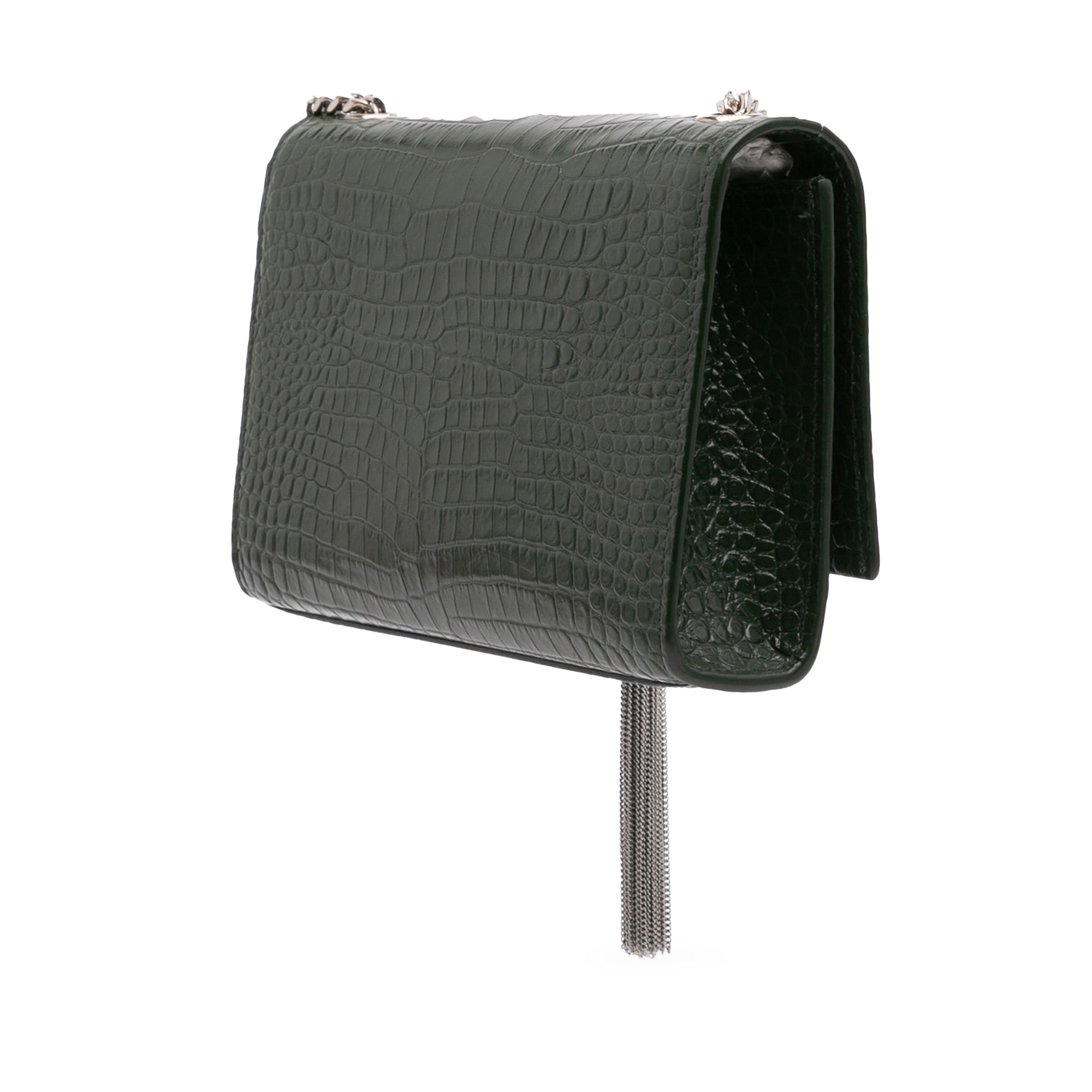 Medium Croc Embossed Leather Kate Tassel Crossbody