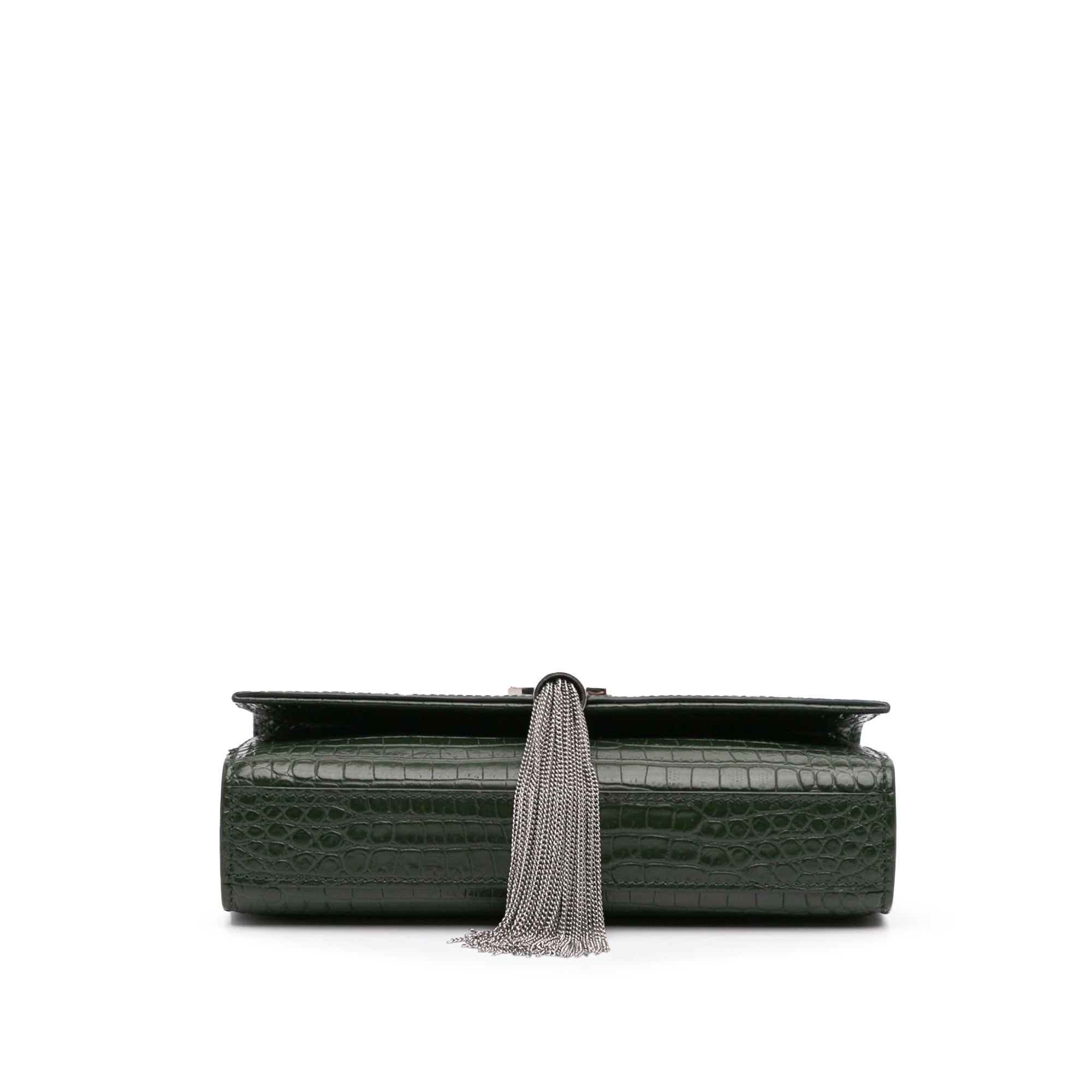 Medium Croc Embossed Leather Kate Tassel Crossbody