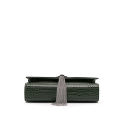 Medium Croc Embossed Leather Kate Tassel Crossbody