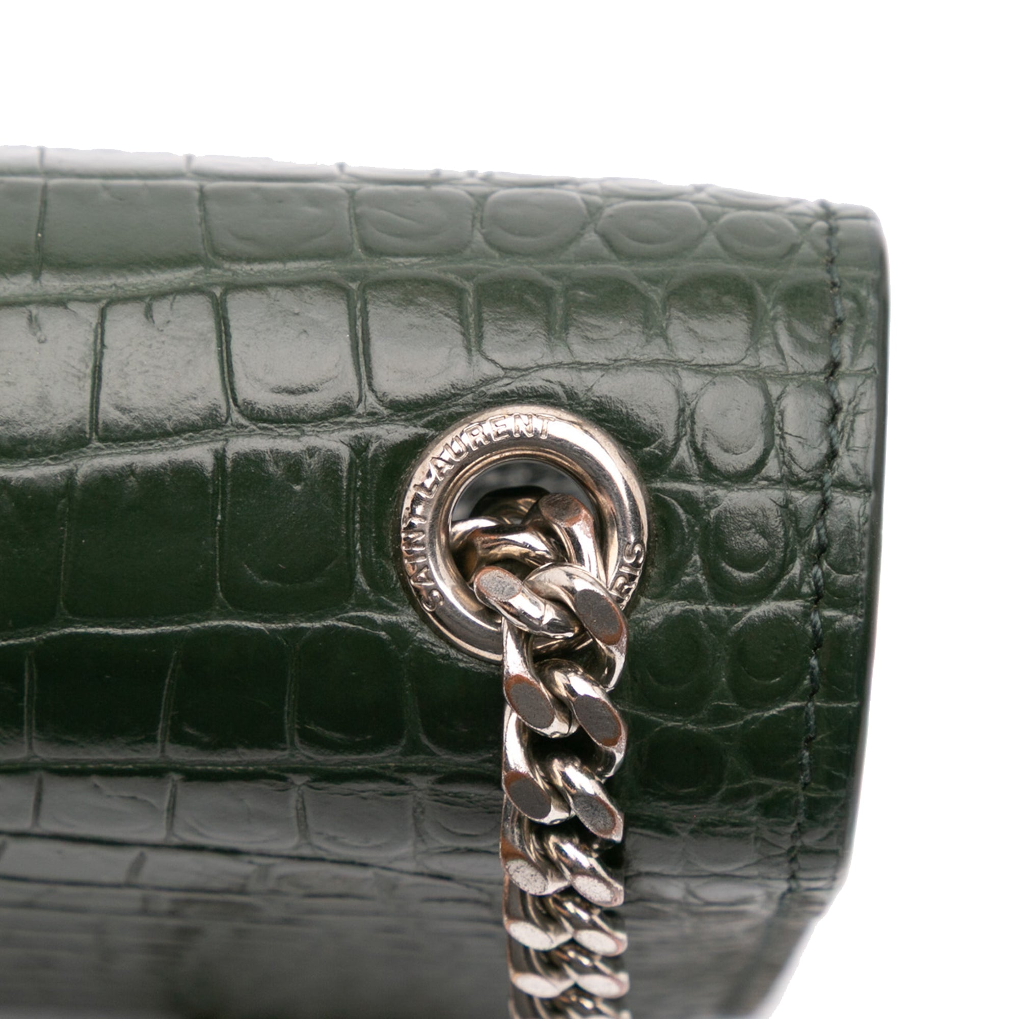 Medium Croc Embossed Leather Kate Tassel Crossbody