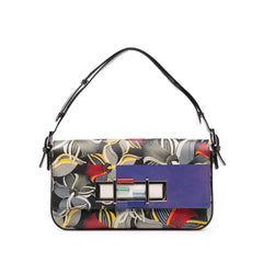 Leather Orchid Print 3Baguette Shoulder Bag