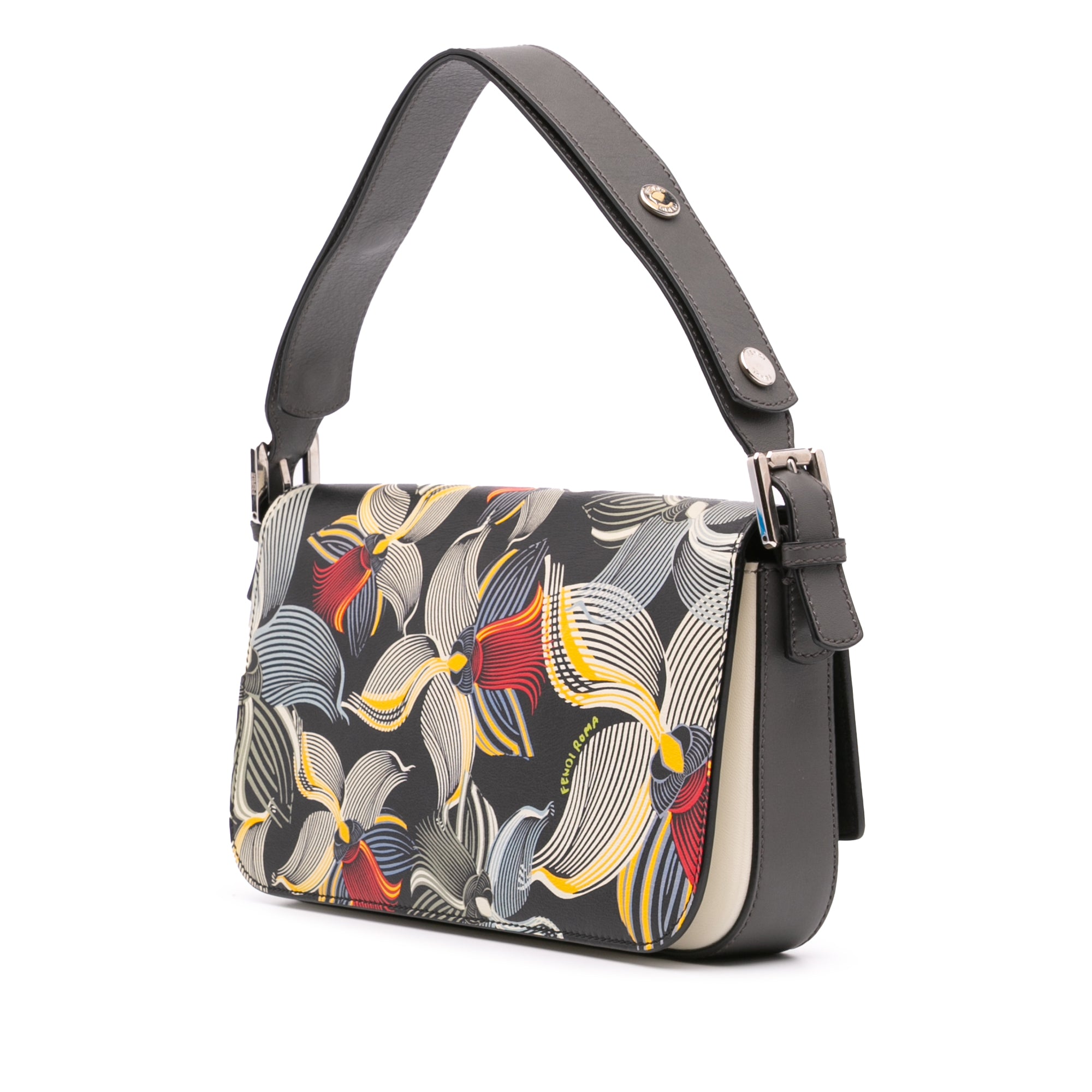 Leather Orchid Print 3Baguette Shoulder Bag