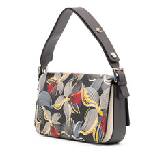 Leather Orchid Print 3Baguette Shoulder Bag