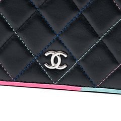 CC Quilted Lambskin Multicolor Border Full Flap Wallet on Chain