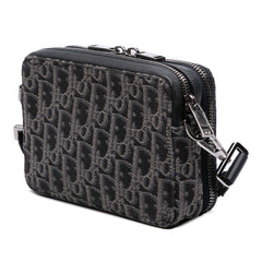 Oblique Canvas Zipped Pouch with Strap