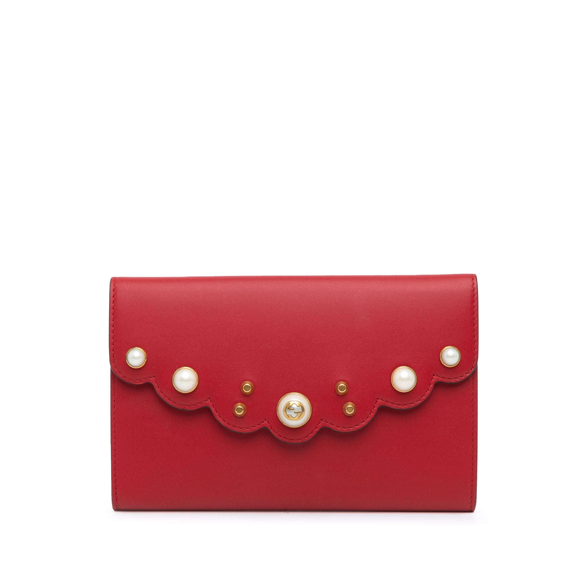 Leather Peony Pearly Wallet on Chain