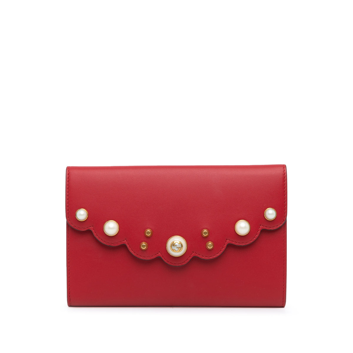Leather Peony Pearly Wallet on Chain