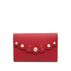 Leather Peony Pearly Wallet on Chain