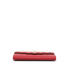 Leather Peony Pearly Wallet on Chain