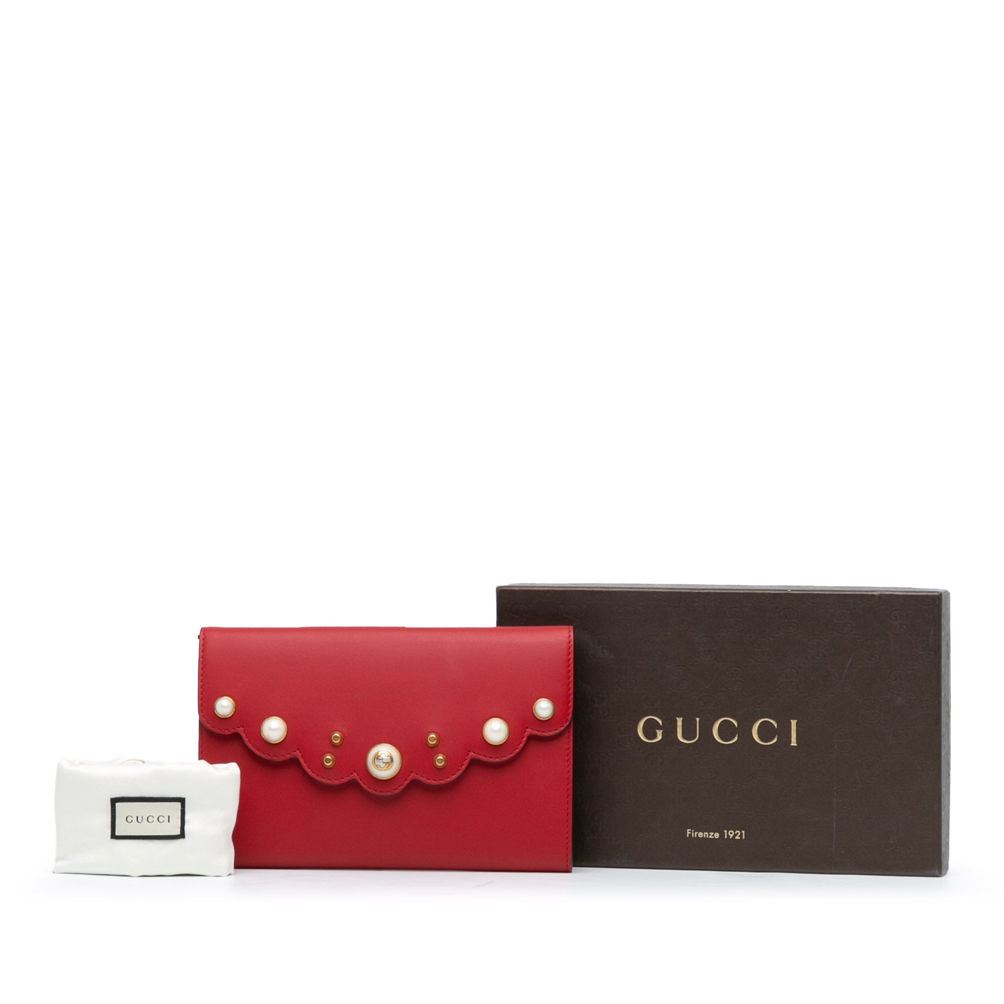 Leather Peony Pearly Wallet on Chain