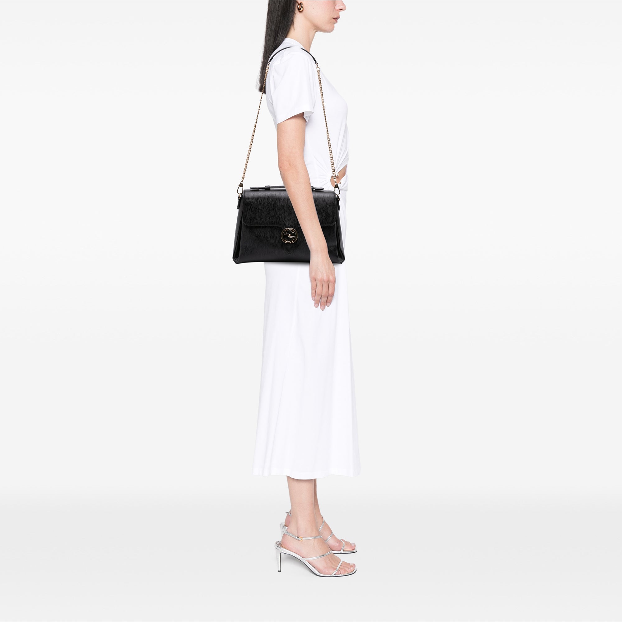 Medium Dollar Calf Interlocking G Satchel