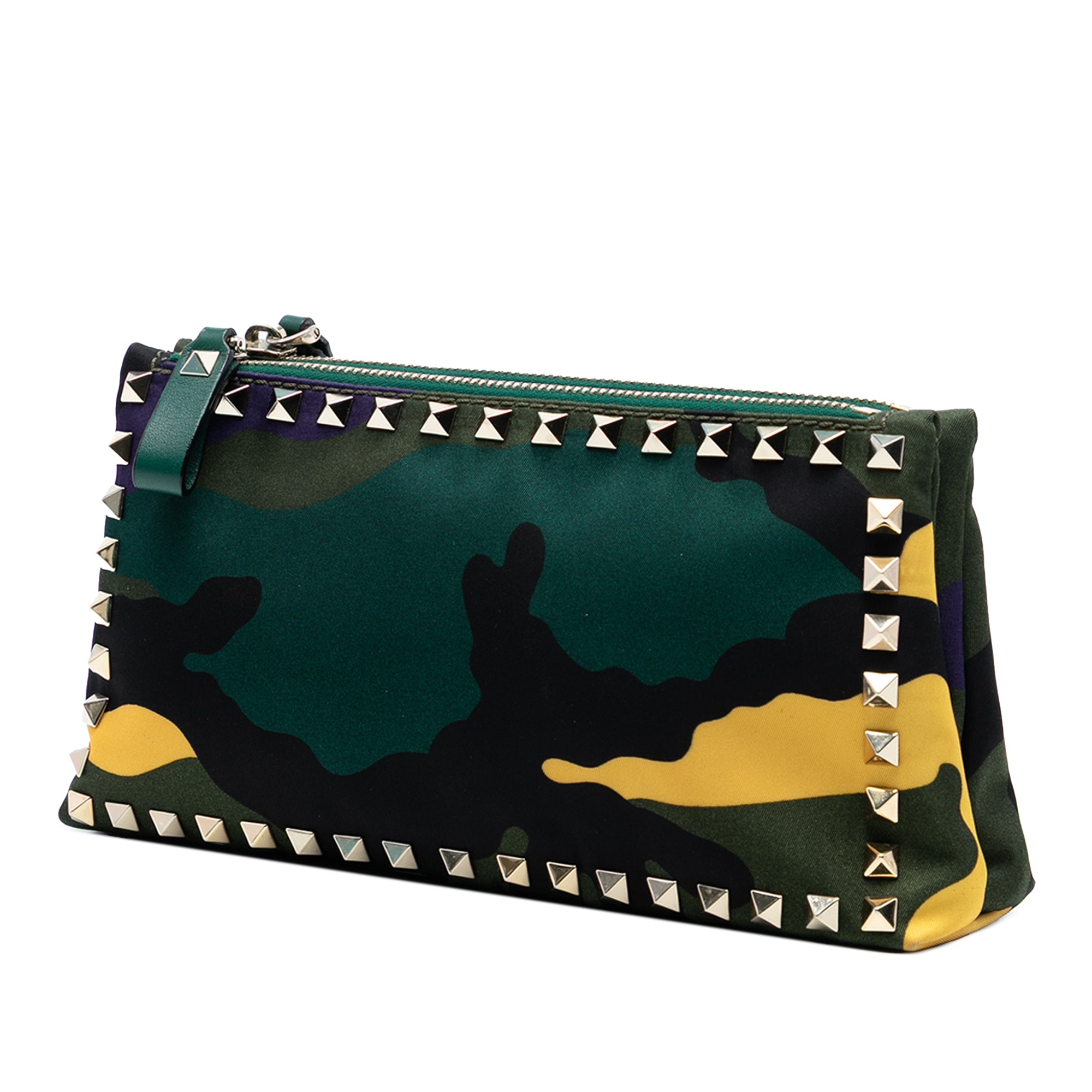 Nylon Rockstud Camouflage Double Zip Clutch