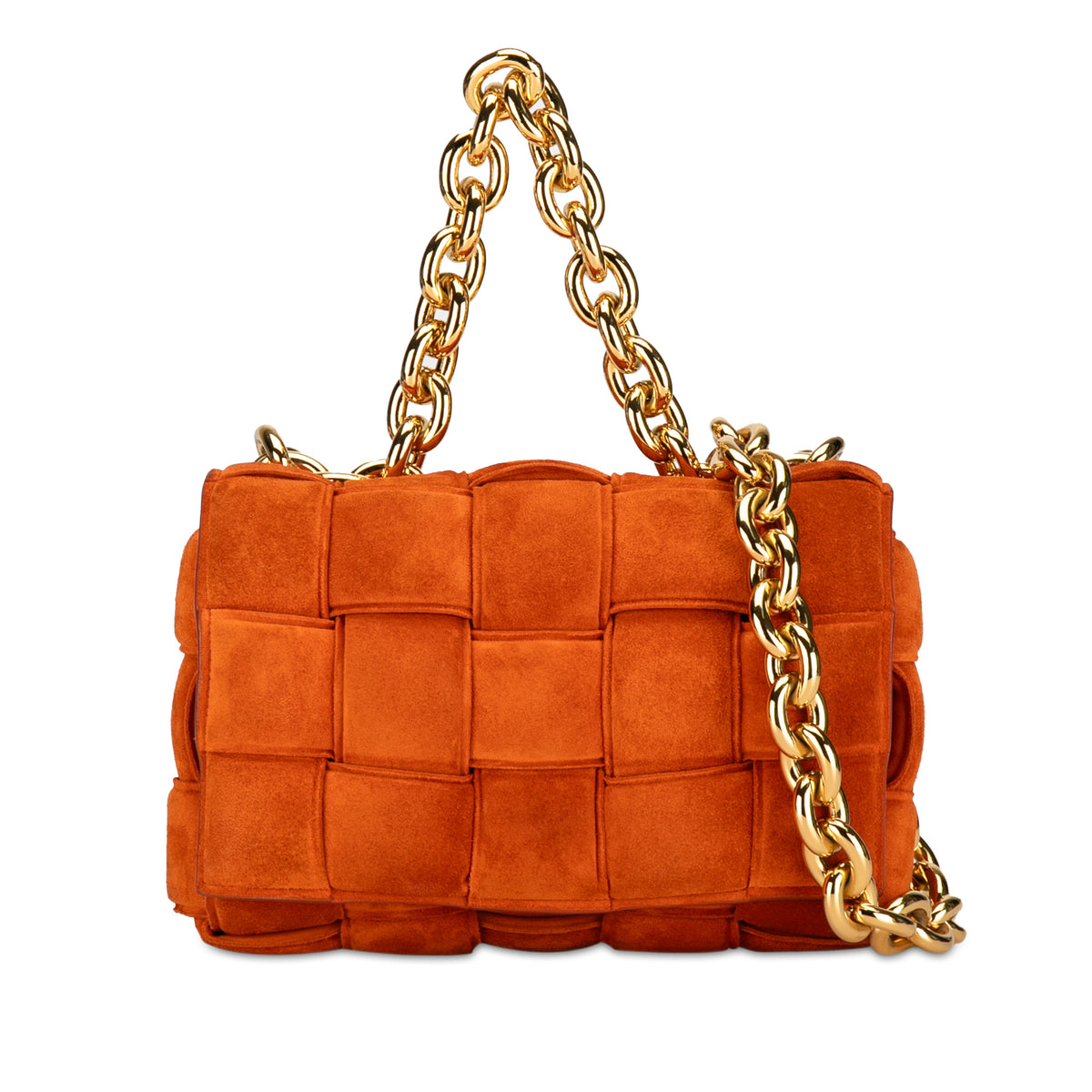 Suede Intrecciato Padded Chain Cassette Satchel_0