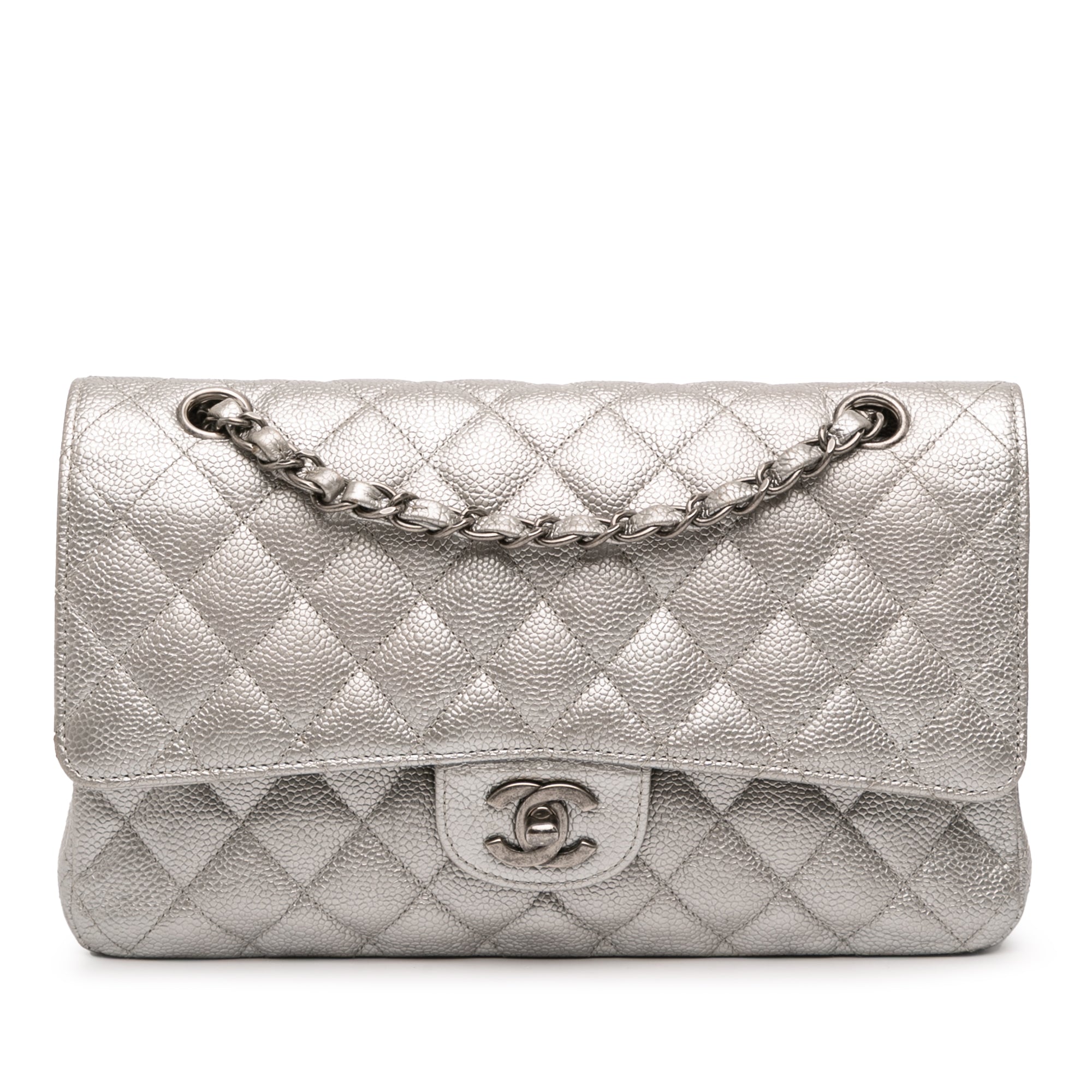 Medium Classic Iridescent Caviar Double Flap