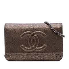 CC Metallic Caviar Wallet On Chain