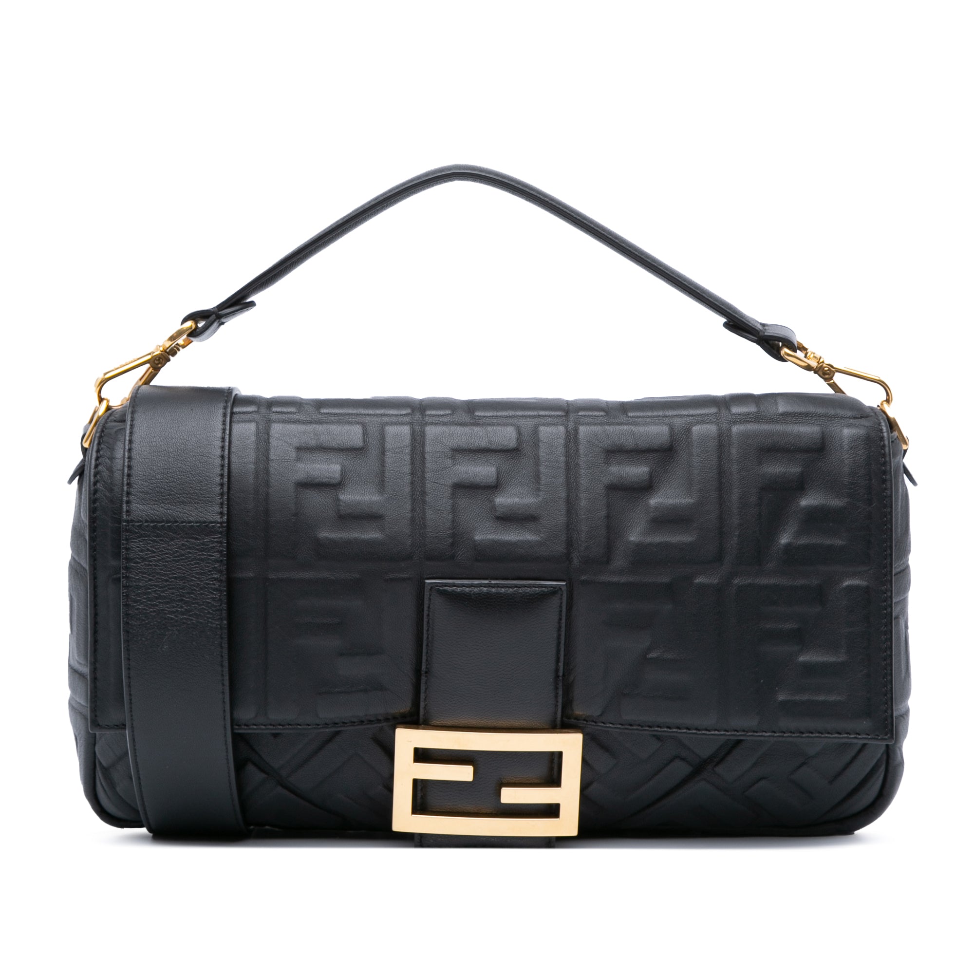 Large Zucca Embossed Leather Baguette Satchel