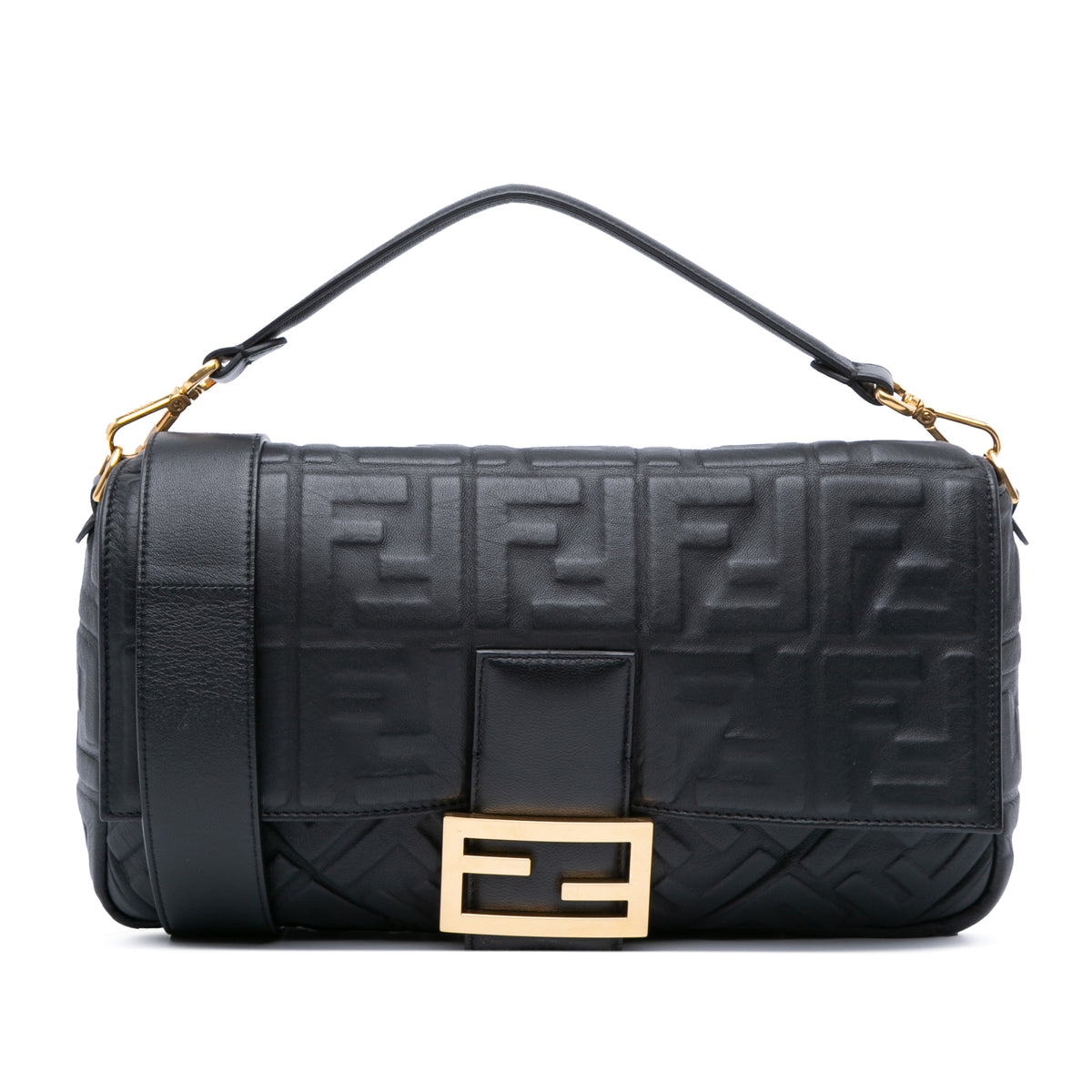 Large Zucca Embossed Leather Baguette Satchel