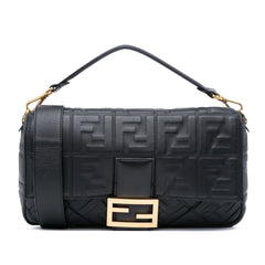 Large Zucca Embossed Leather Baguette Satchel