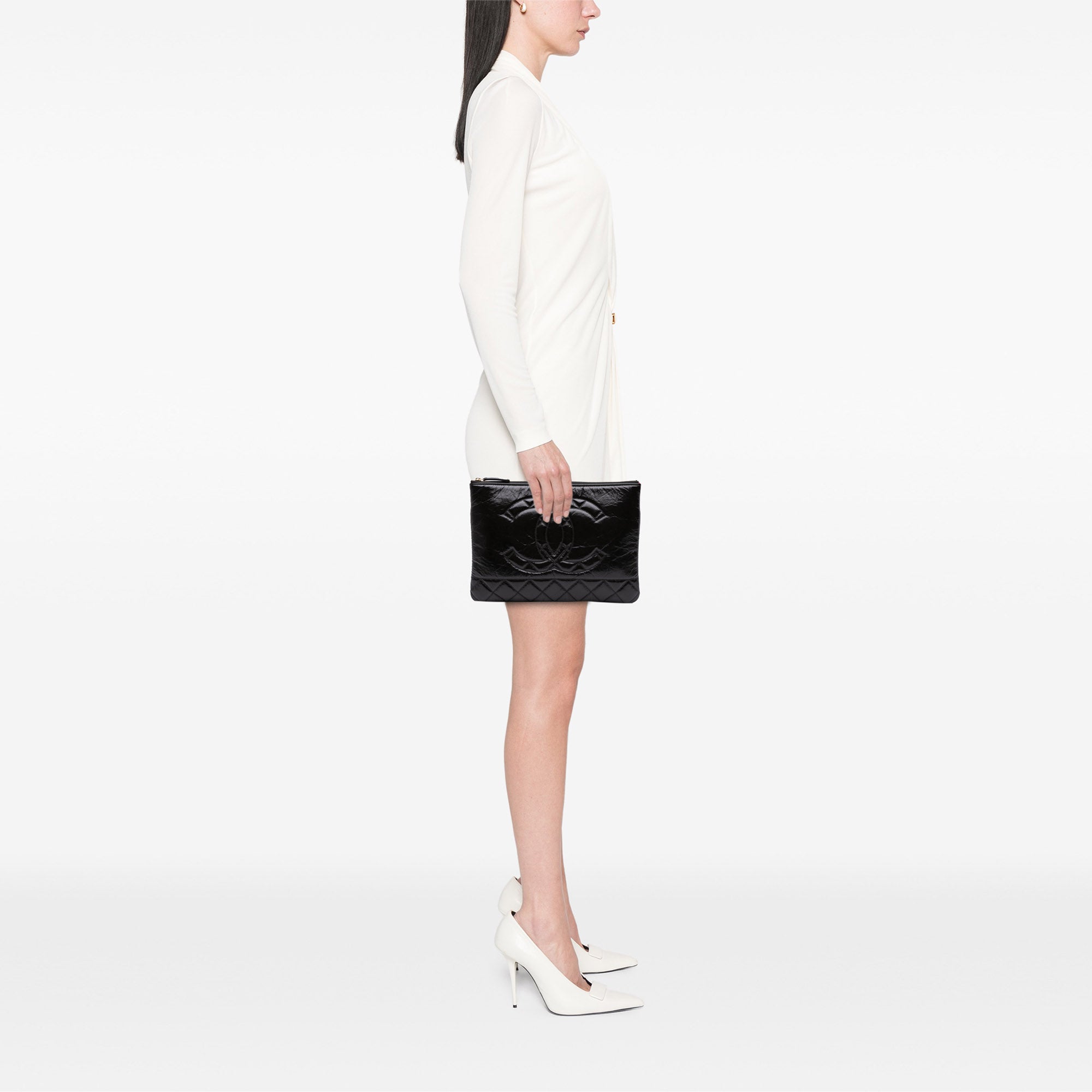 Medium Shiny Aged Calfskin O Case Clutch
