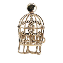 CC Gold Plated Faux Pearl and Rhinestones Logo Birdcage Brooch