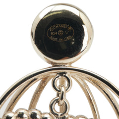 CC Gold Plated Faux Pearl and Rhinestones Logo Birdcage Brooch