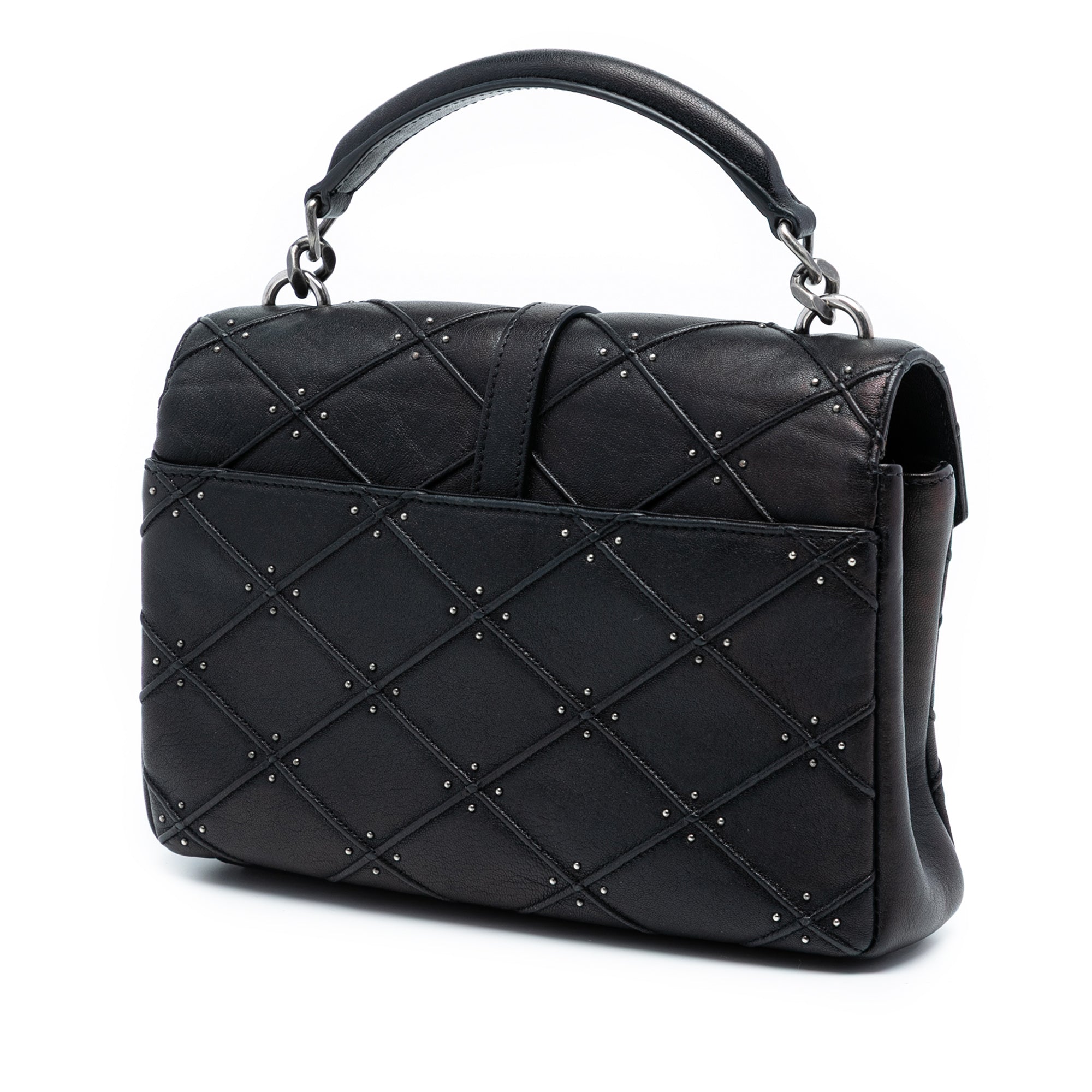 Medium Quilted Diamond Iridescent Calfskin Monogram Studded College Satchel