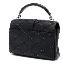 Medium Quilted Diamond Iridescent Calfskin Monogram Studded College Satchel