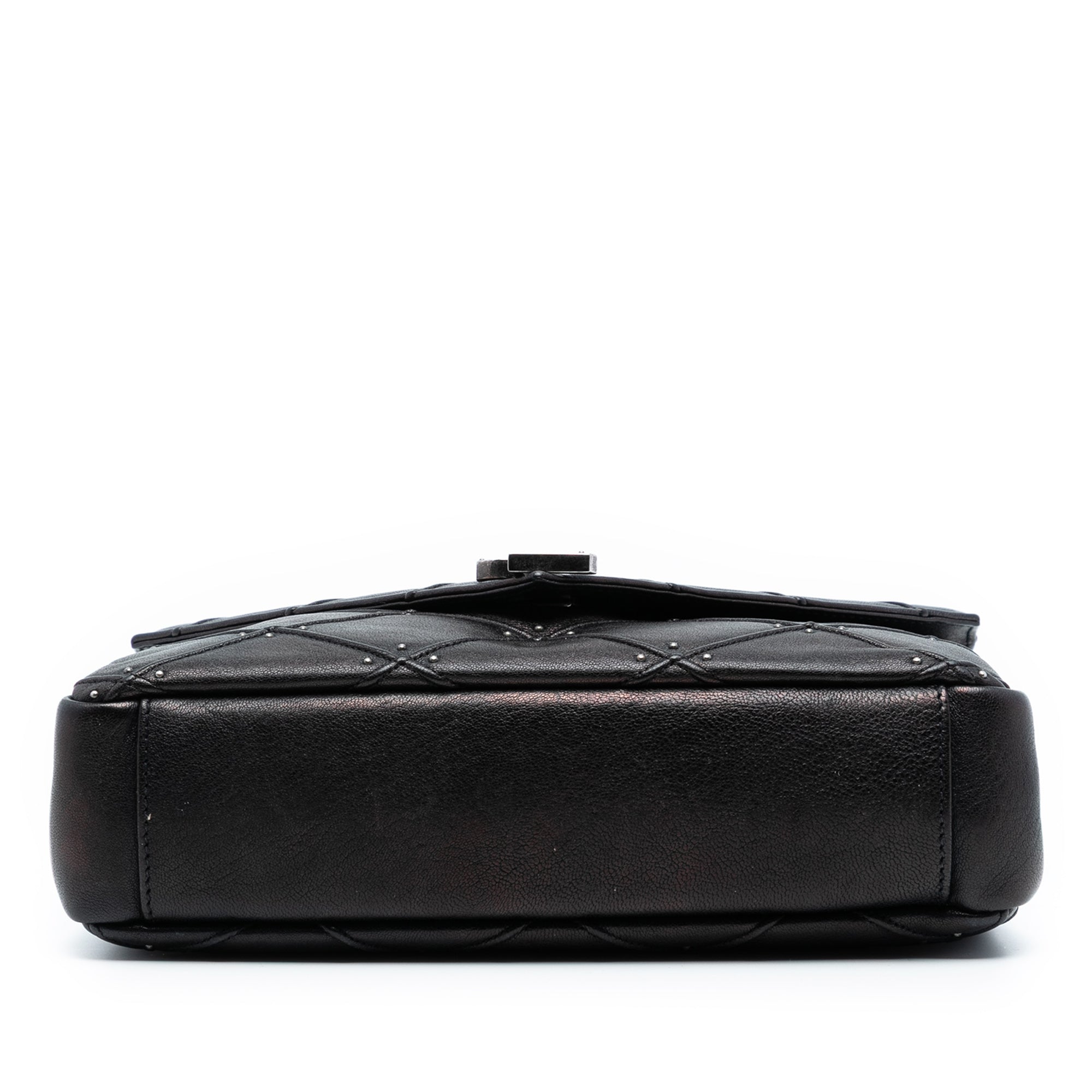 Medium Quilted Diamond Iridescent Calfskin Monogram Studded College Satchel