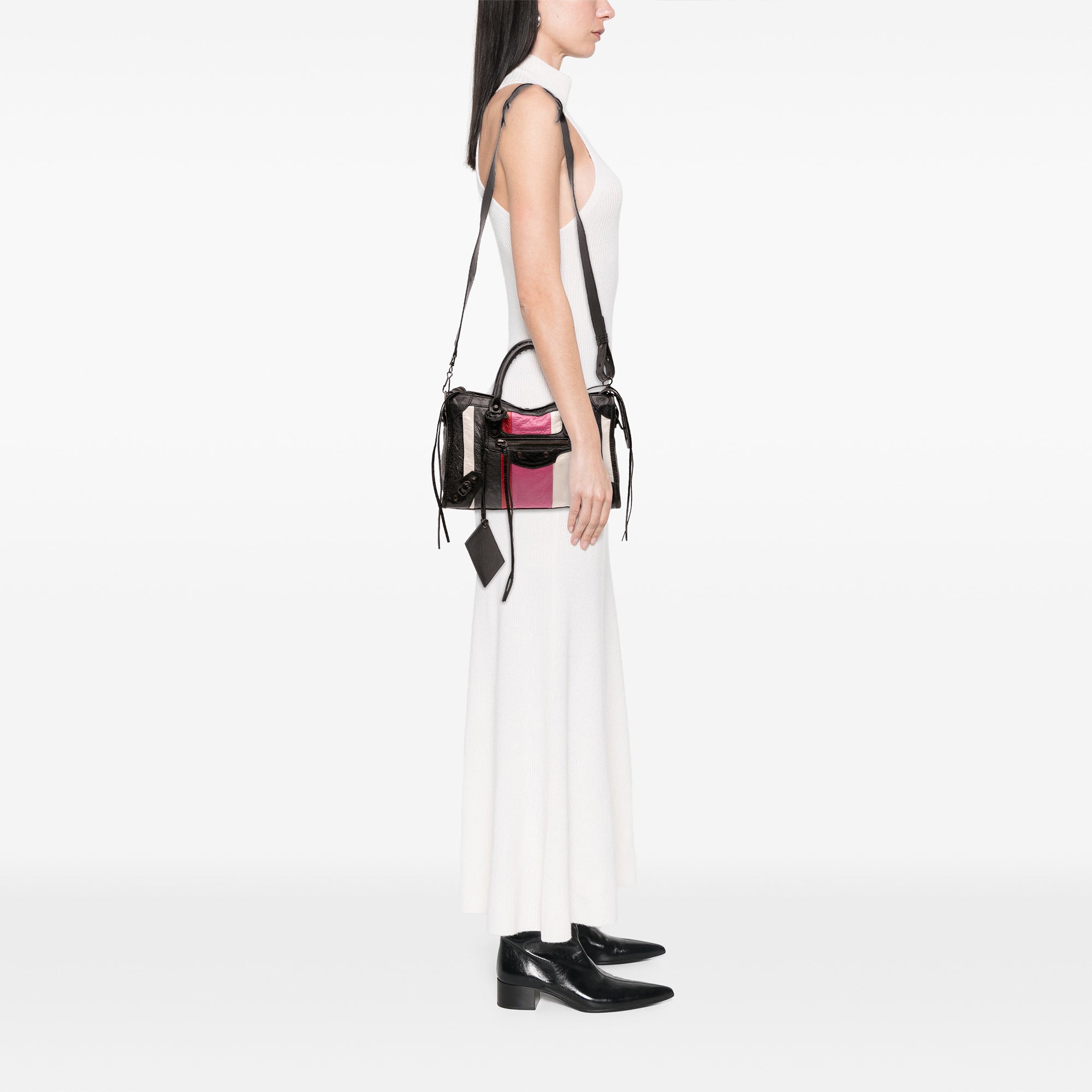 Small Lambskin Motocross Striped Classic City Satchel