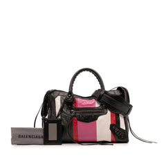 Small Lambskin Motocross Striped Classic City Satchel