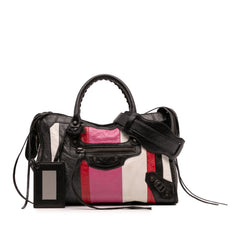 Small Lambskin Motocross Striped Classic City Satchel
