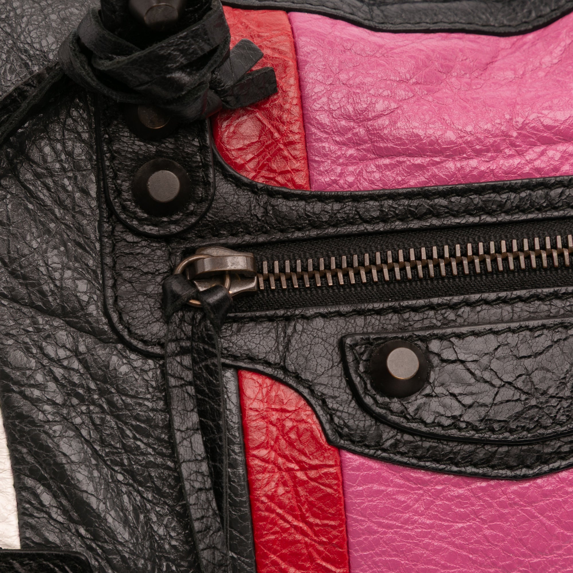 Small Lambskin Motocross Striped Classic City Satchel