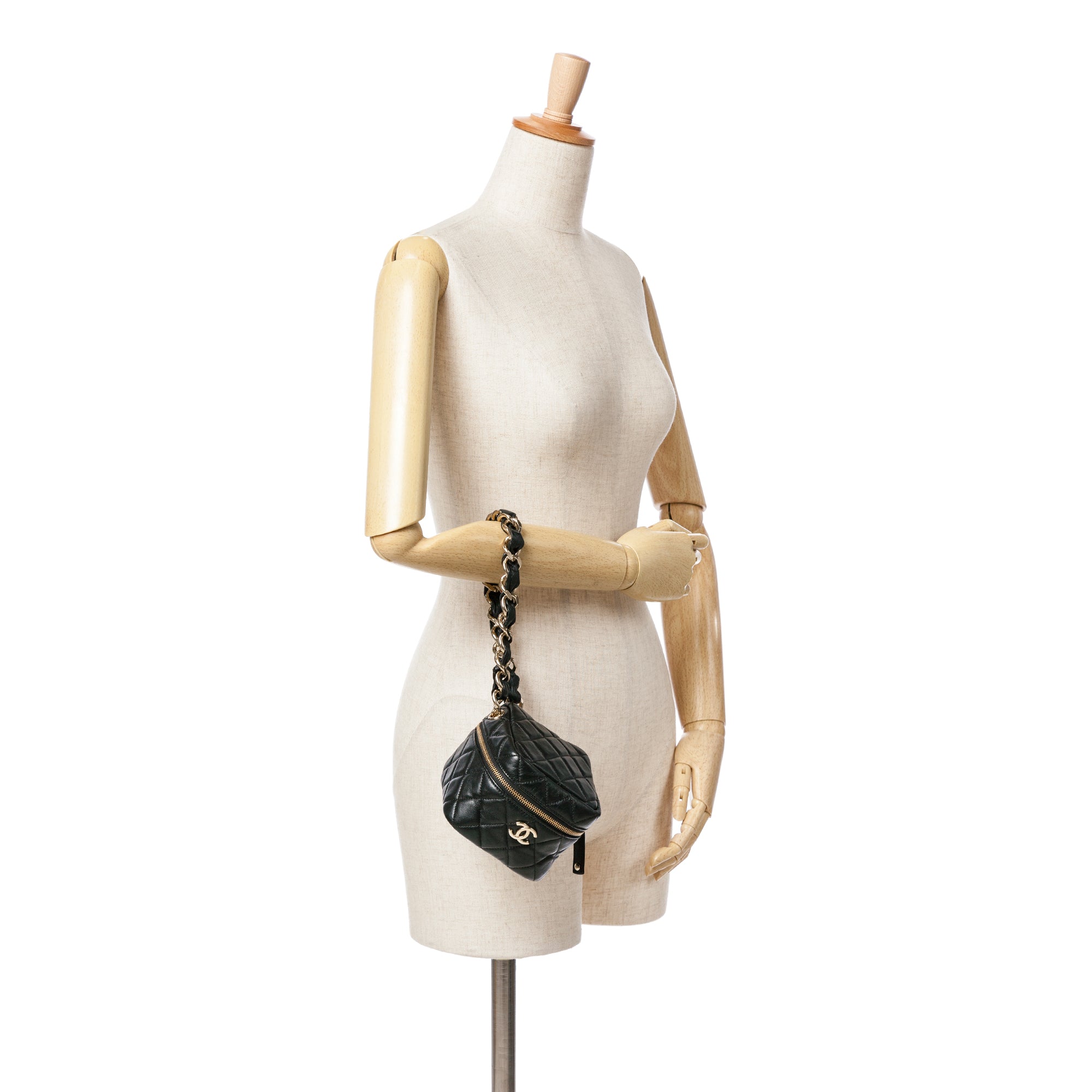 Quilted Lambskin Cube Chain Wristlet Case