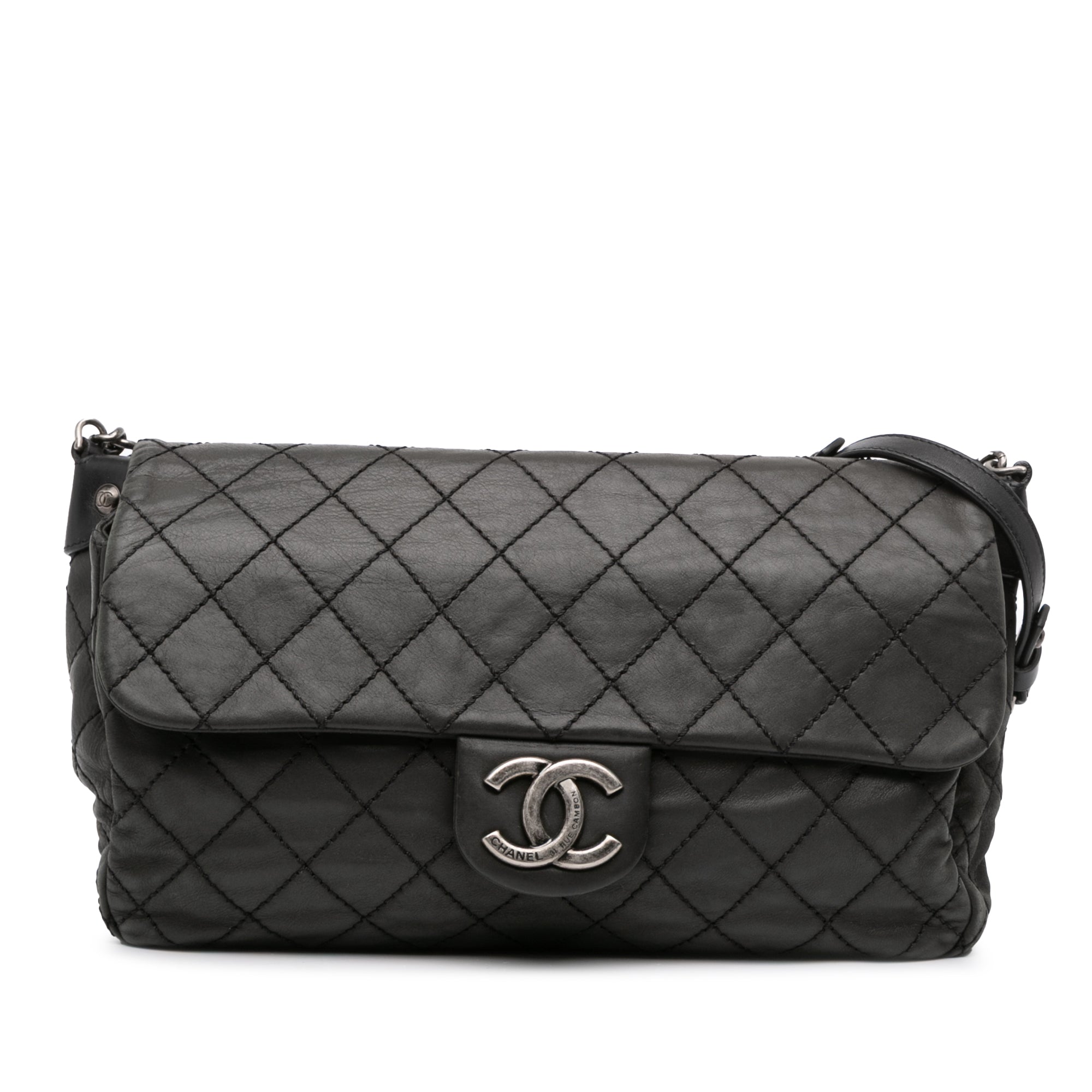 Large Quilted Iridescent Calfskin Coco Daily Flap