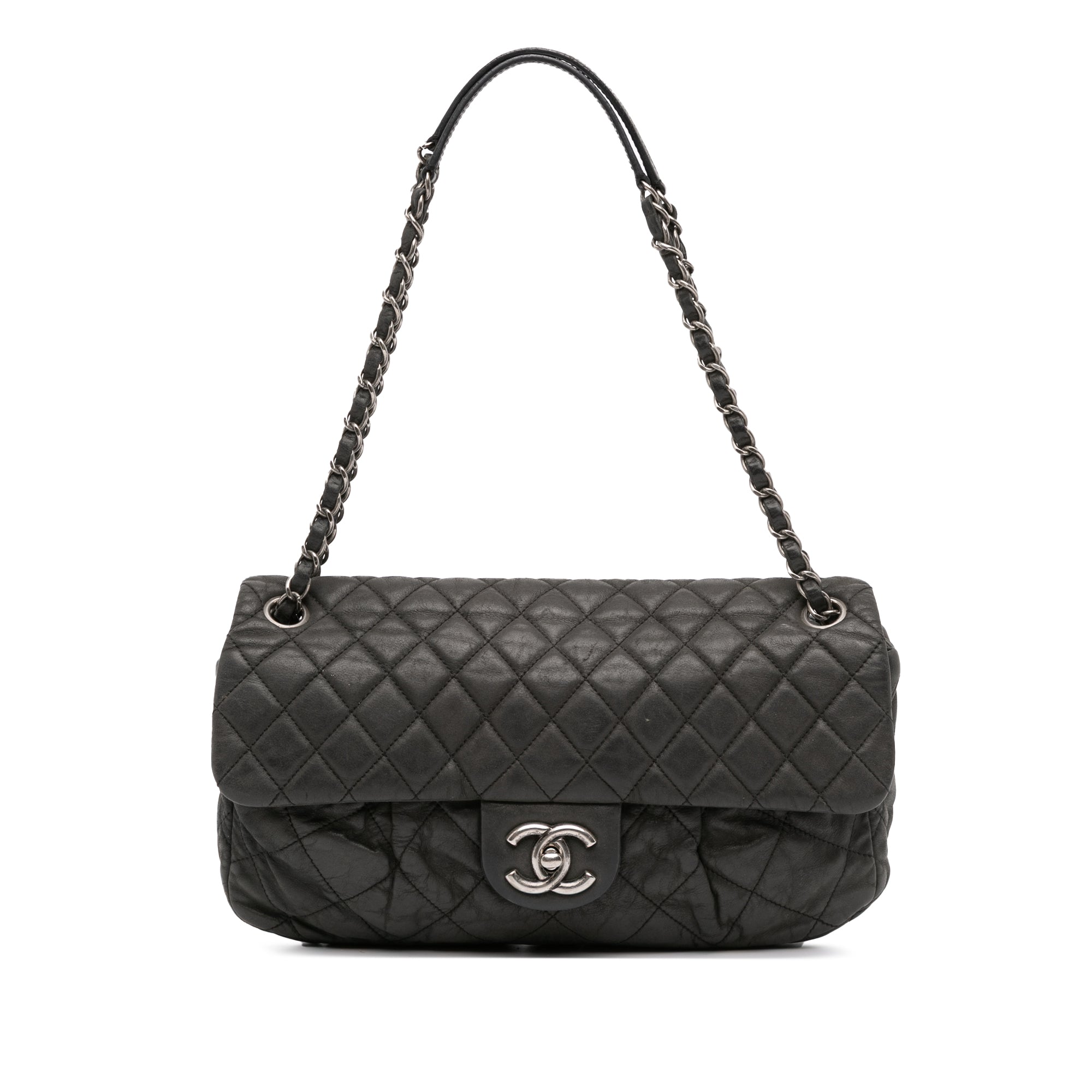 Large Iridescent Quilted Calfskin Coco Pleats Flap